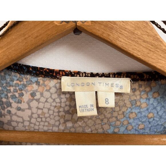 London Times Women's Surplice V-Neck 3/4 sleeve Draped Dress Multi Size 8 - Picture 6 of 8